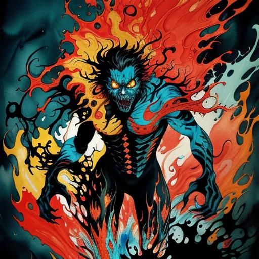 Terrifying Shadow Monster in Liquid Ink Splatter