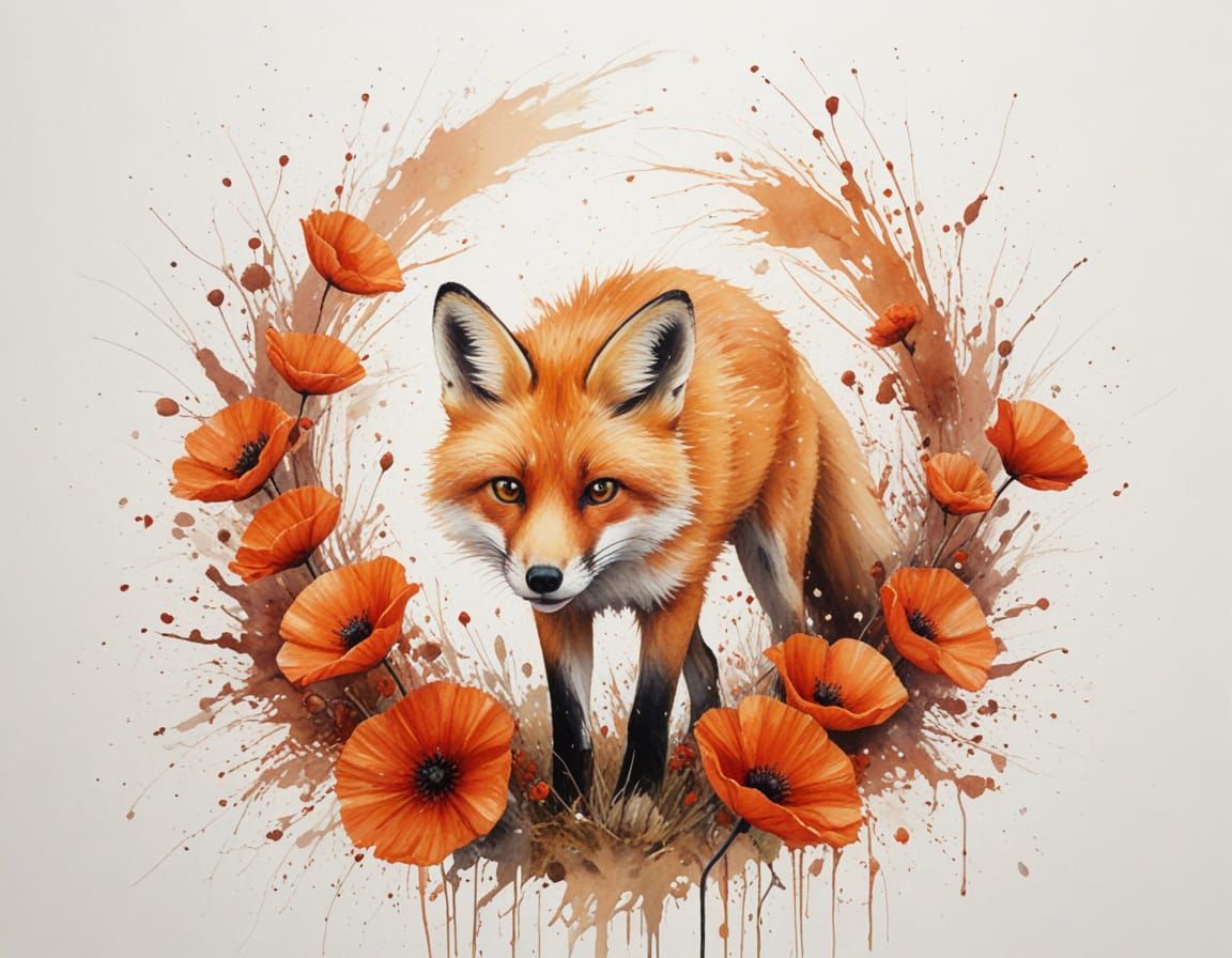 Red Fox Among Poppies, Painterly Realism