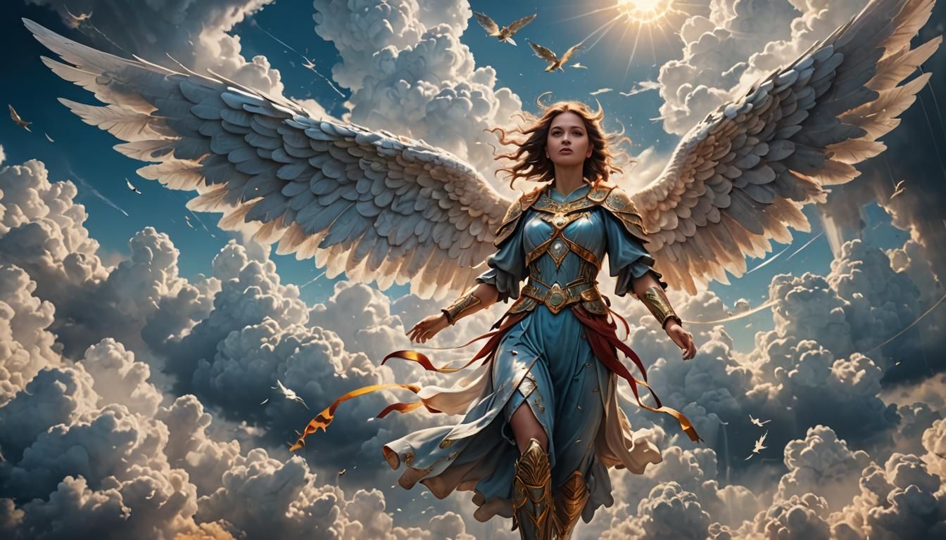 Female Angel Descending: Detailed Matte Painting
