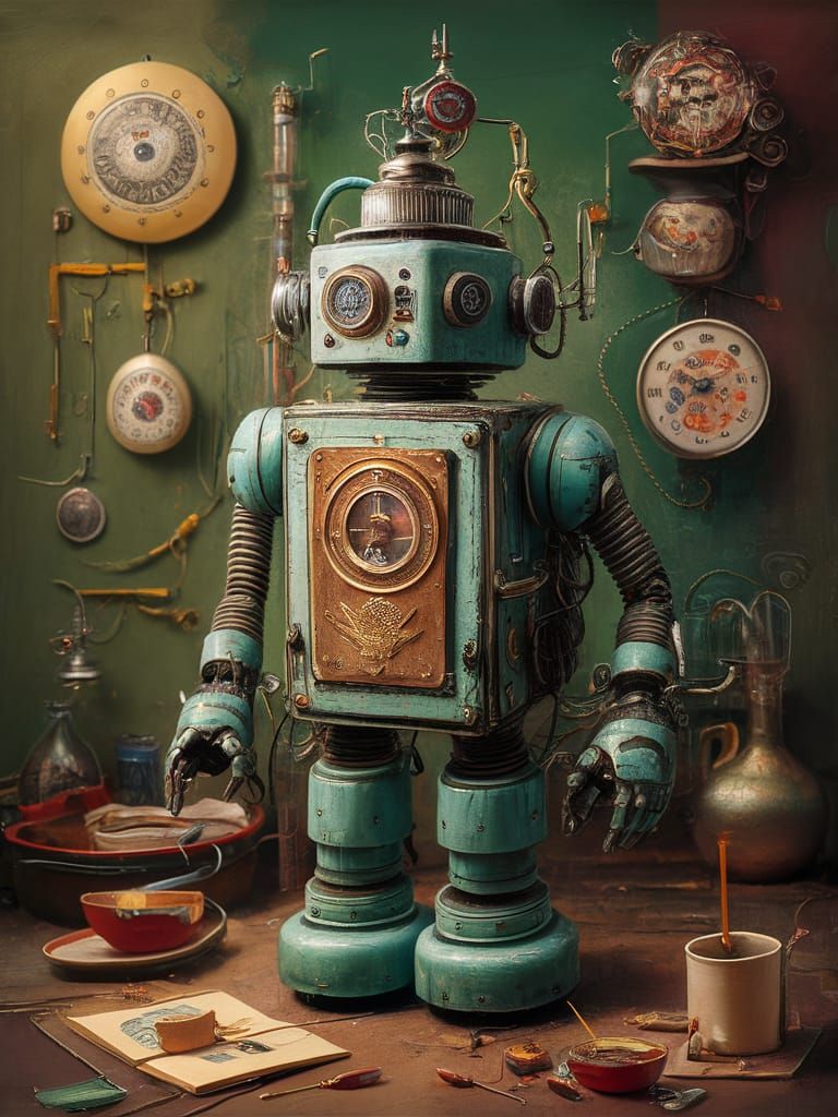 Dream-Fueled Robots in Surrealist Automatist Style