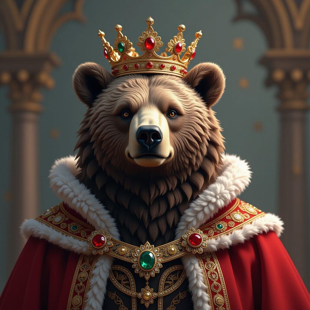 Regal Bear Sculpture with Crown and Robe