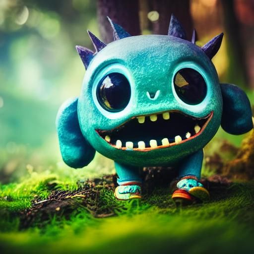 Chibi Monster in Dreamcore Forest, Whimsical Art