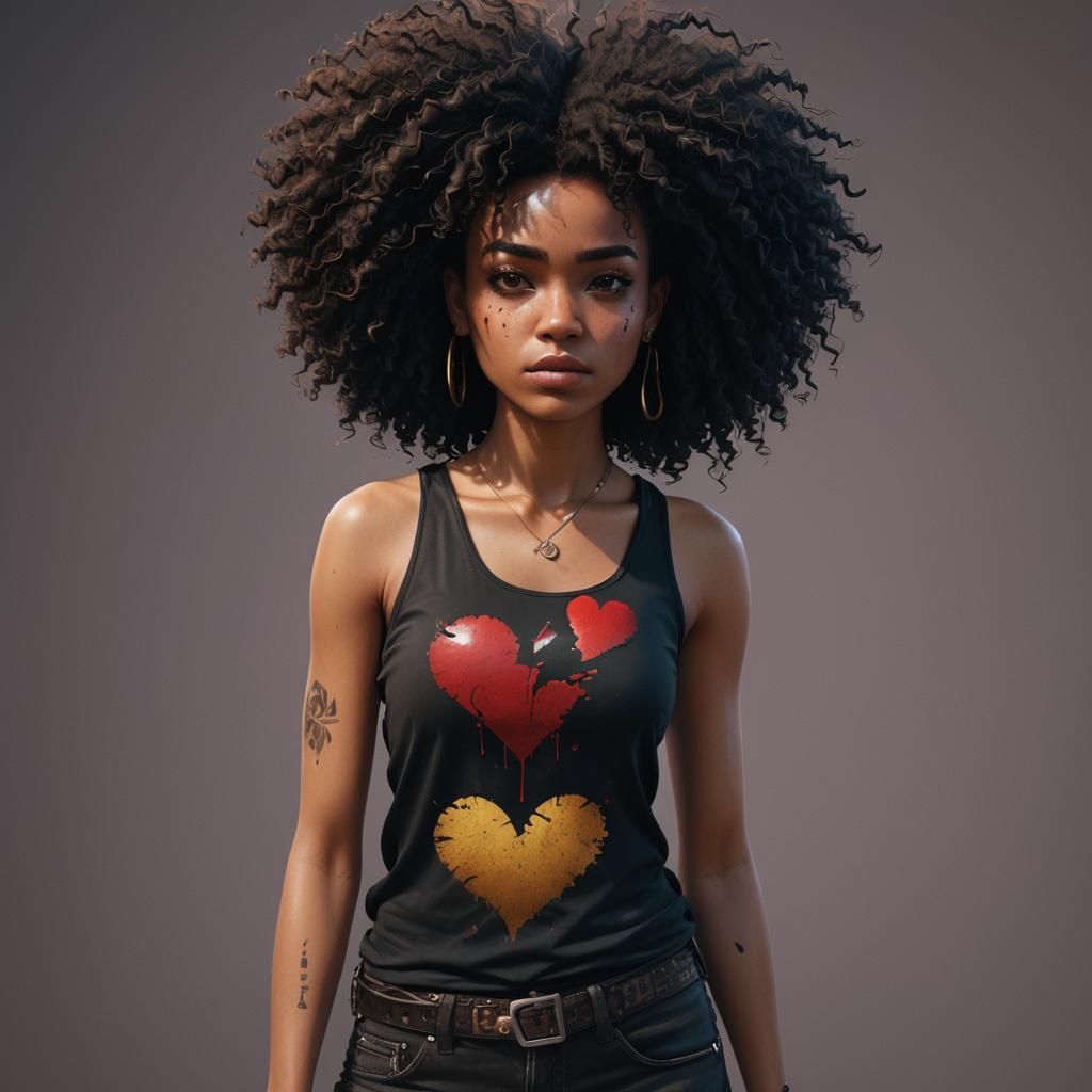 Girl with Afro and Broken Heart: Detailed Matte Painting
