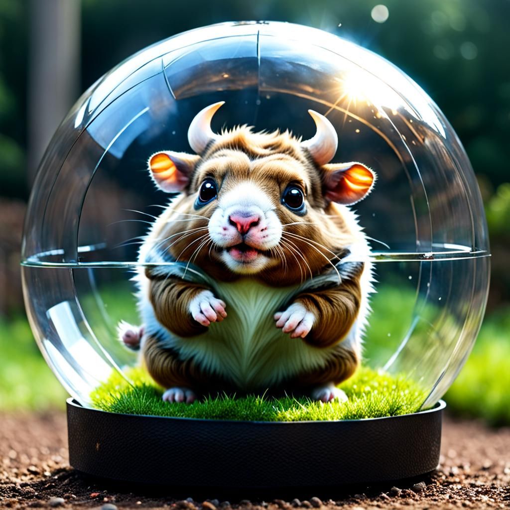 Adorable Little Minotaur Rolling in Hamster Ball