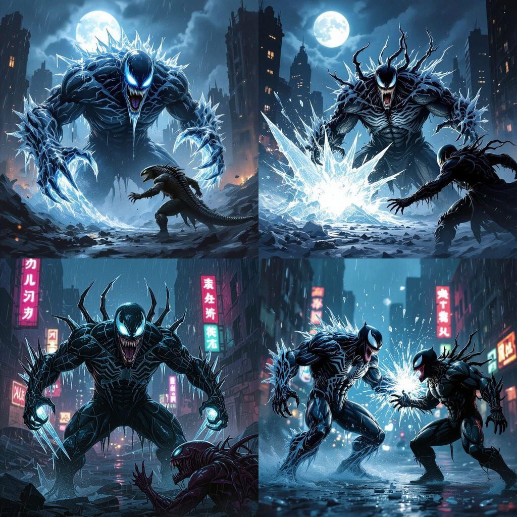 Ice Symbiot Fights Alien in Dark City