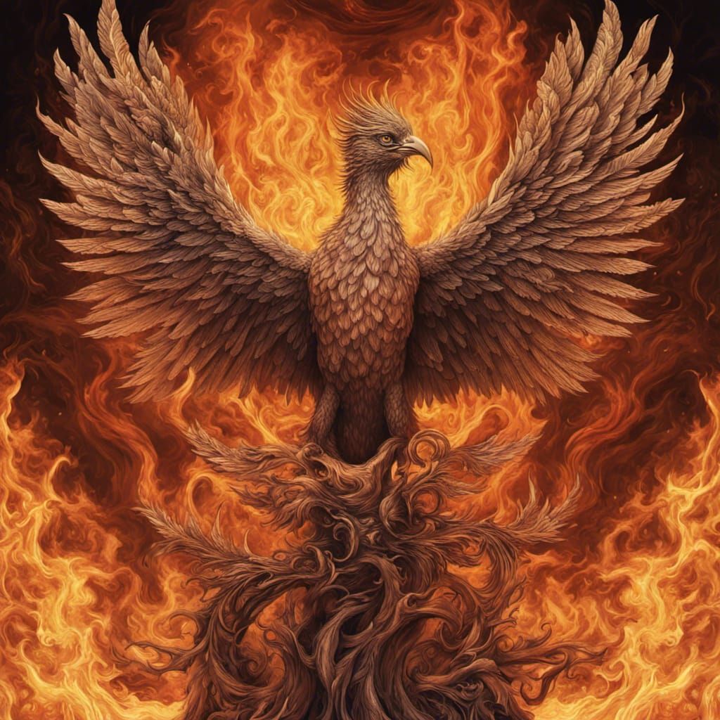Phoenix Rising: Hyperrealistic Bird with Rose Branch