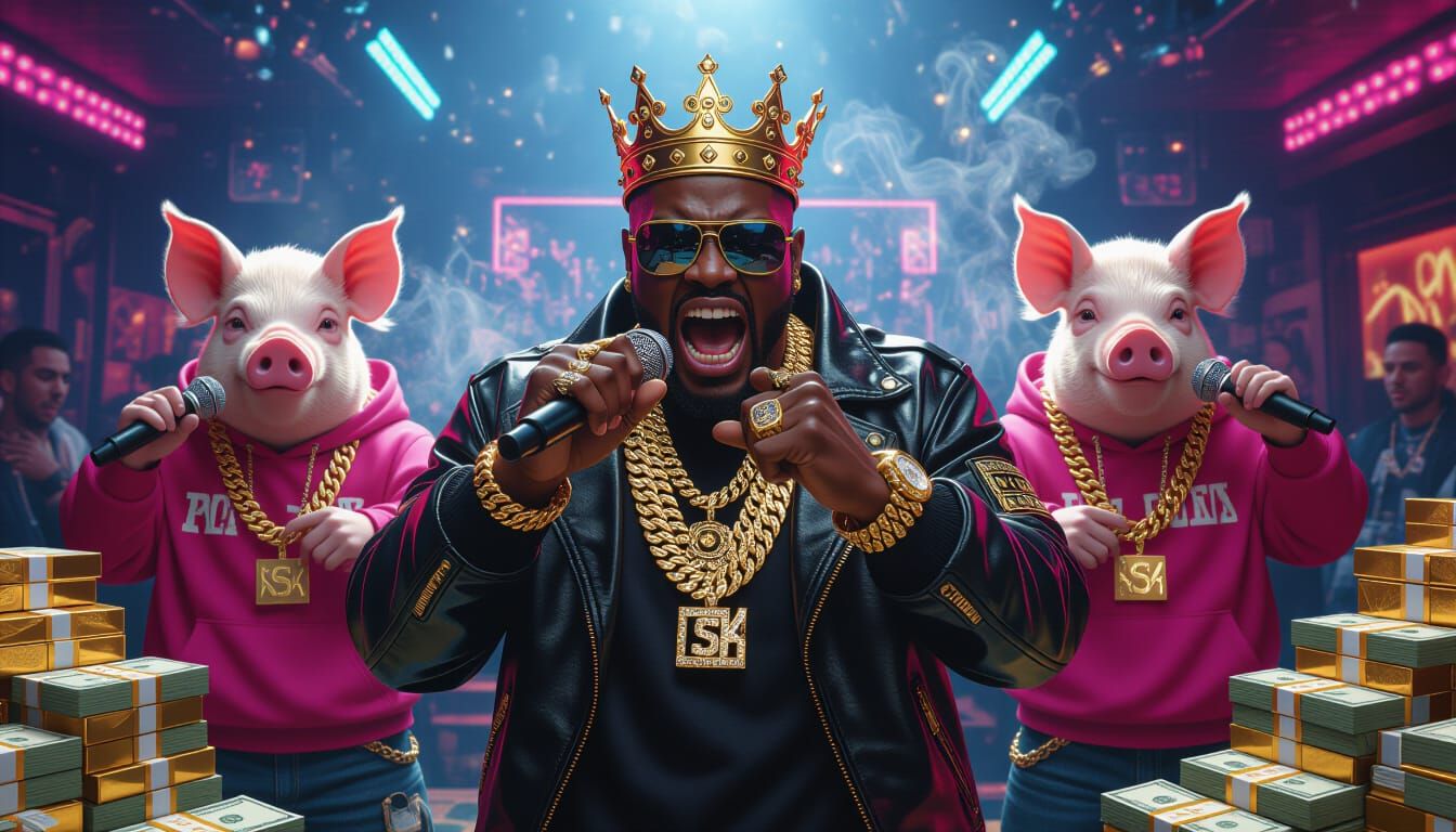 Epic Neon Rap Battle in Urban Fantasy Comic Style