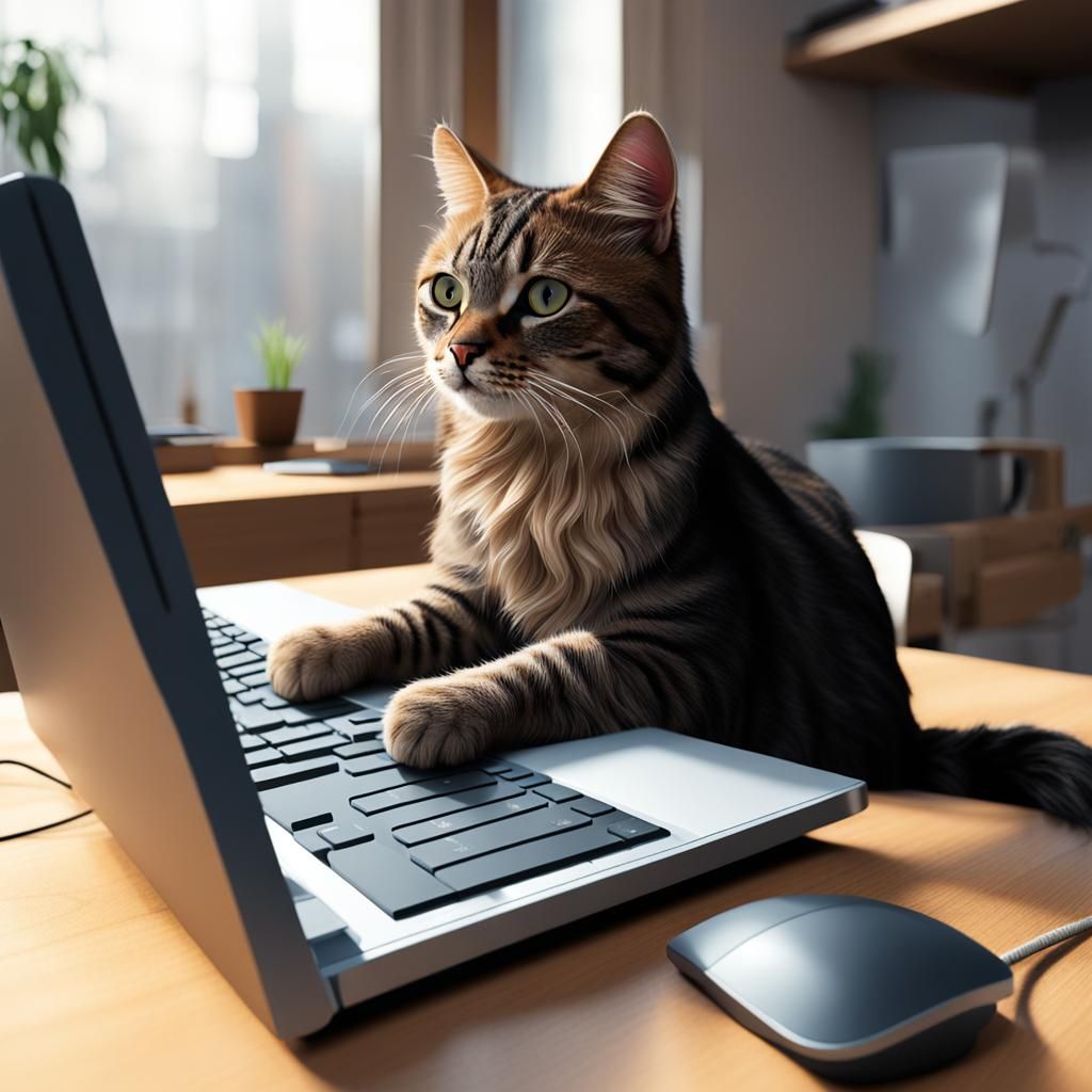 Cat Sits on Computer Keyboard in Lifelike HD