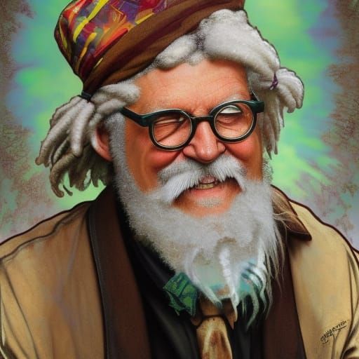 Hippie Colonel Sanders Portrait in Detailed Splash Art