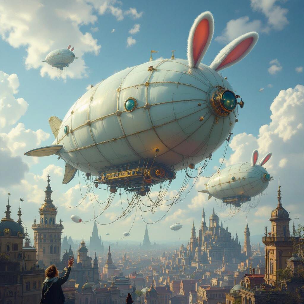 Steampunk Metropolis Dominated by Jellyfish Zeppelins