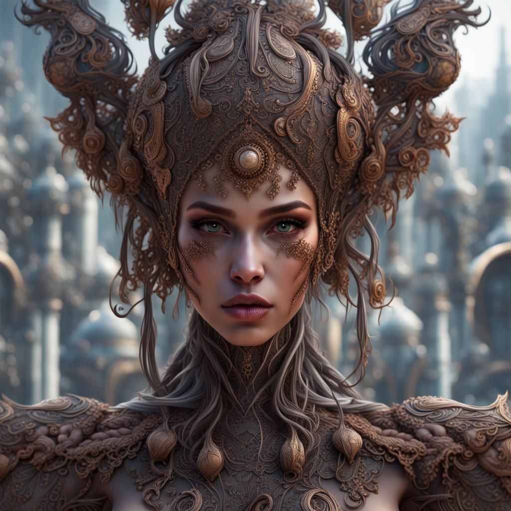 Fantastical Female Humanoid Portrait in Matte Painting Style
