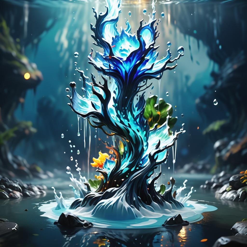Liquid World: Water Elementals in 3D Anime Style