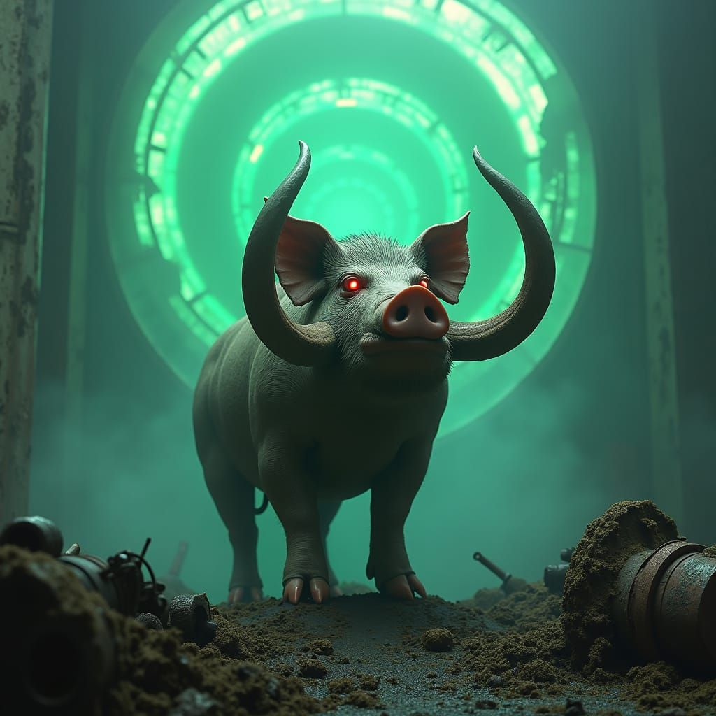 Truffle Pig Album Cover: Industrial Metal Landscape