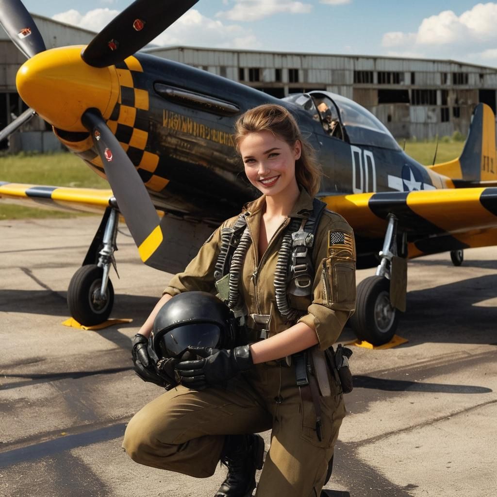 WW2 USAAF Pilot Beside P-51 Mustang: Digital Art