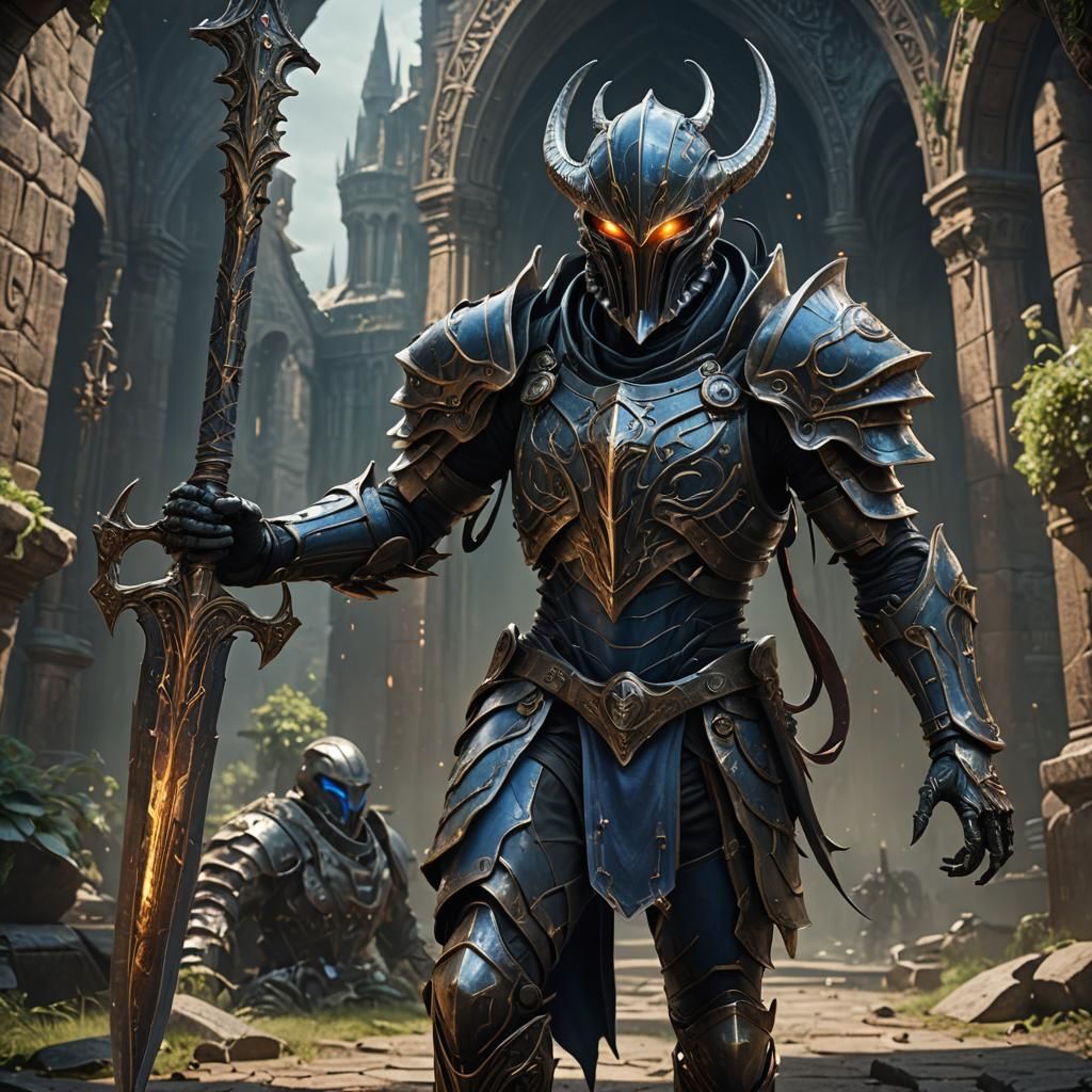 Eldritch Knight with Alien Face in Fantasy Art