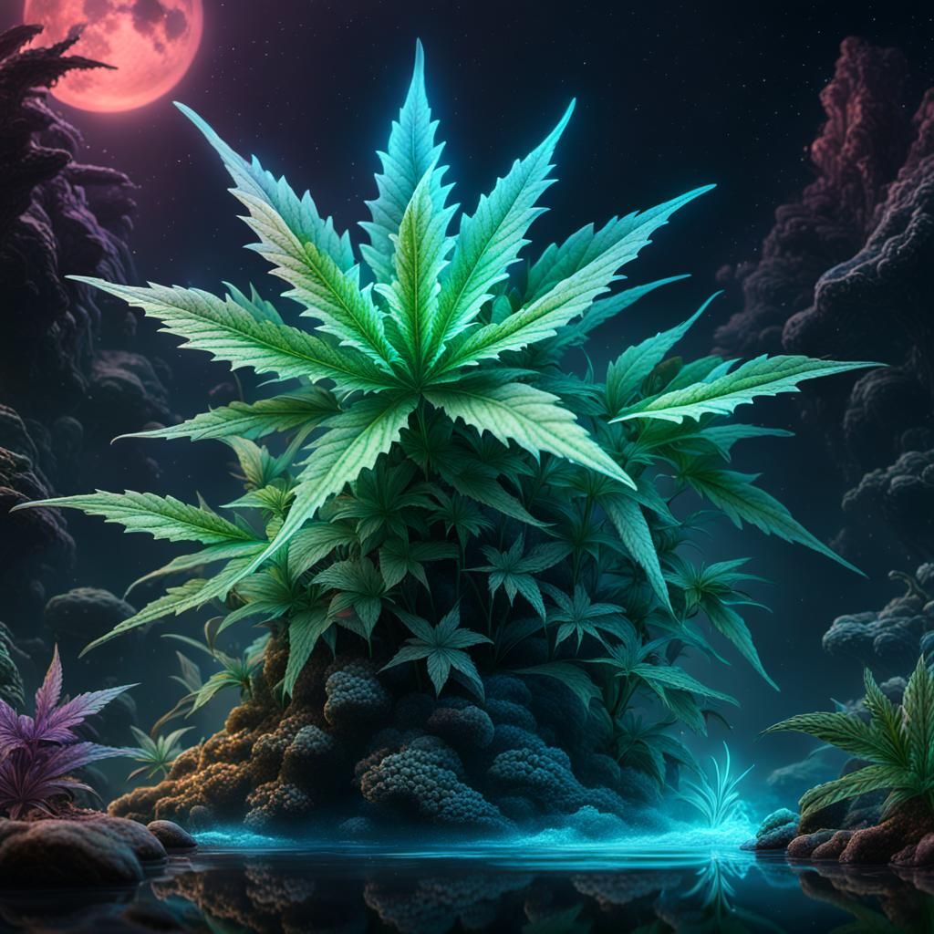Bioluminescent Marijuana in Dream State: Fantasy Concept Art