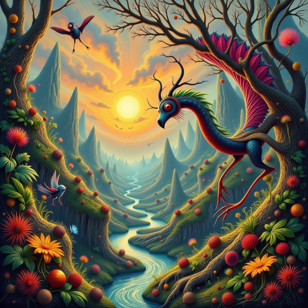 Mythical Indonesian Landscape in Hudson River School Style