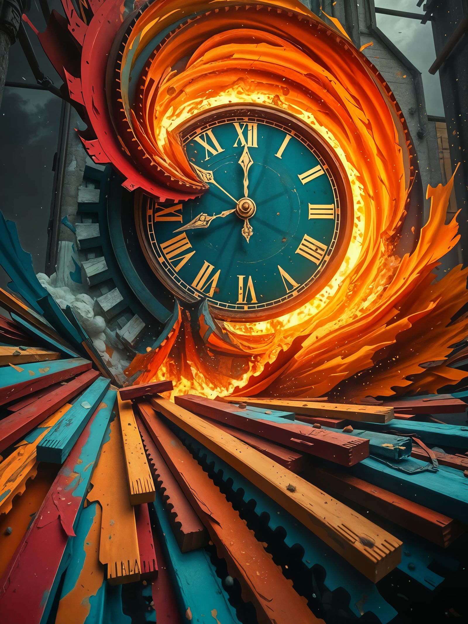 Clocktower Exploding into Paint: Hyper-Realism