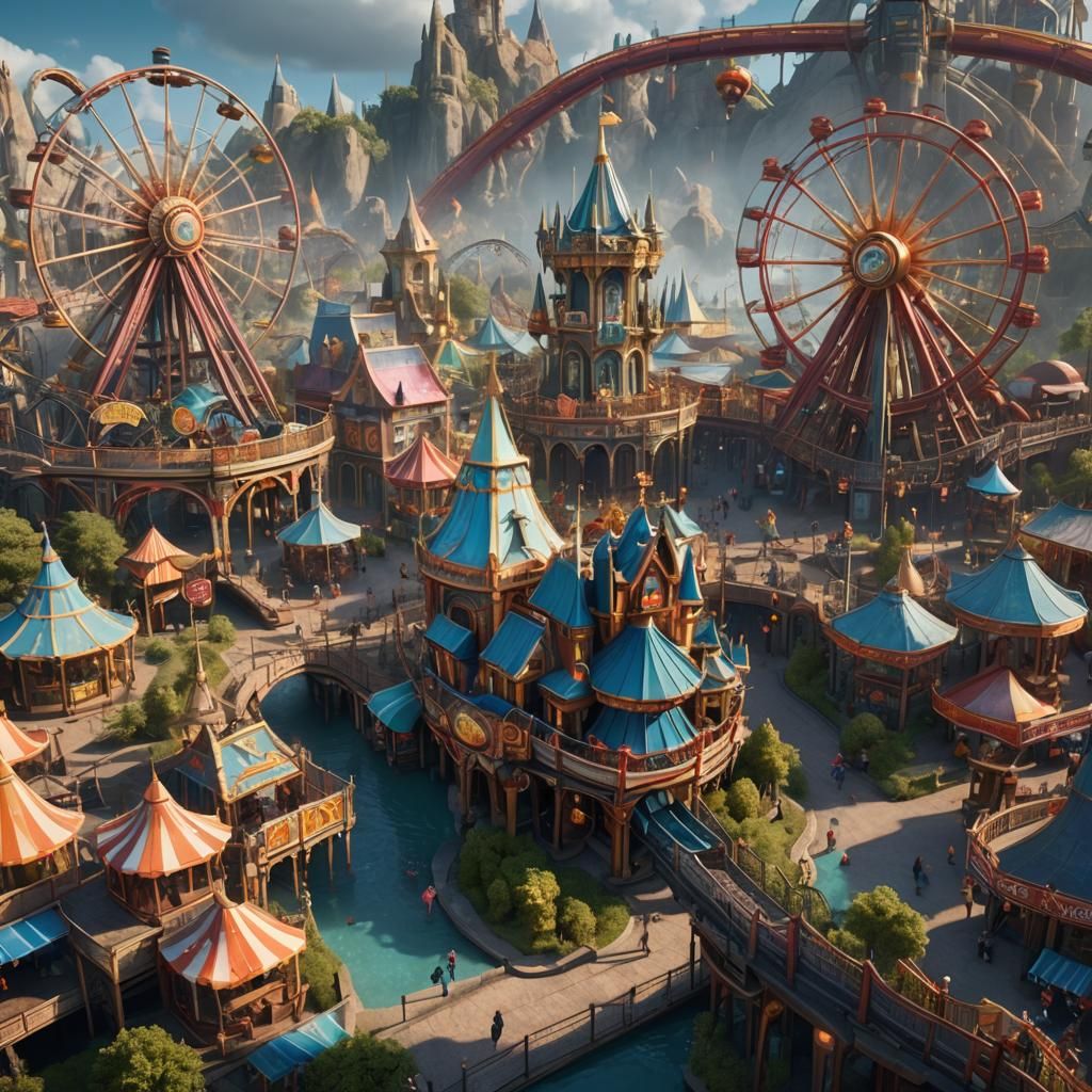 Fantastical Amusement Park Concept Art in Deep Color