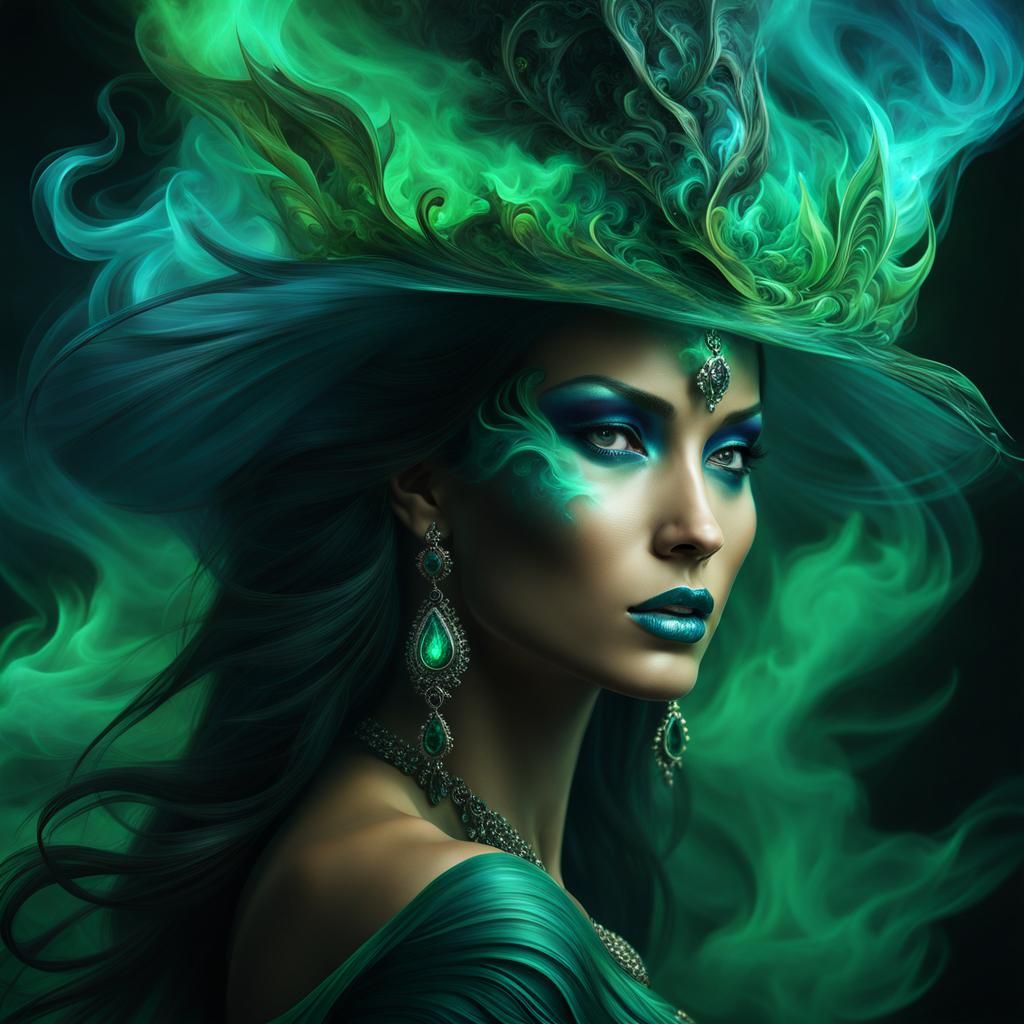 Savage Witch with Emerald Fire and Galaxy Colors