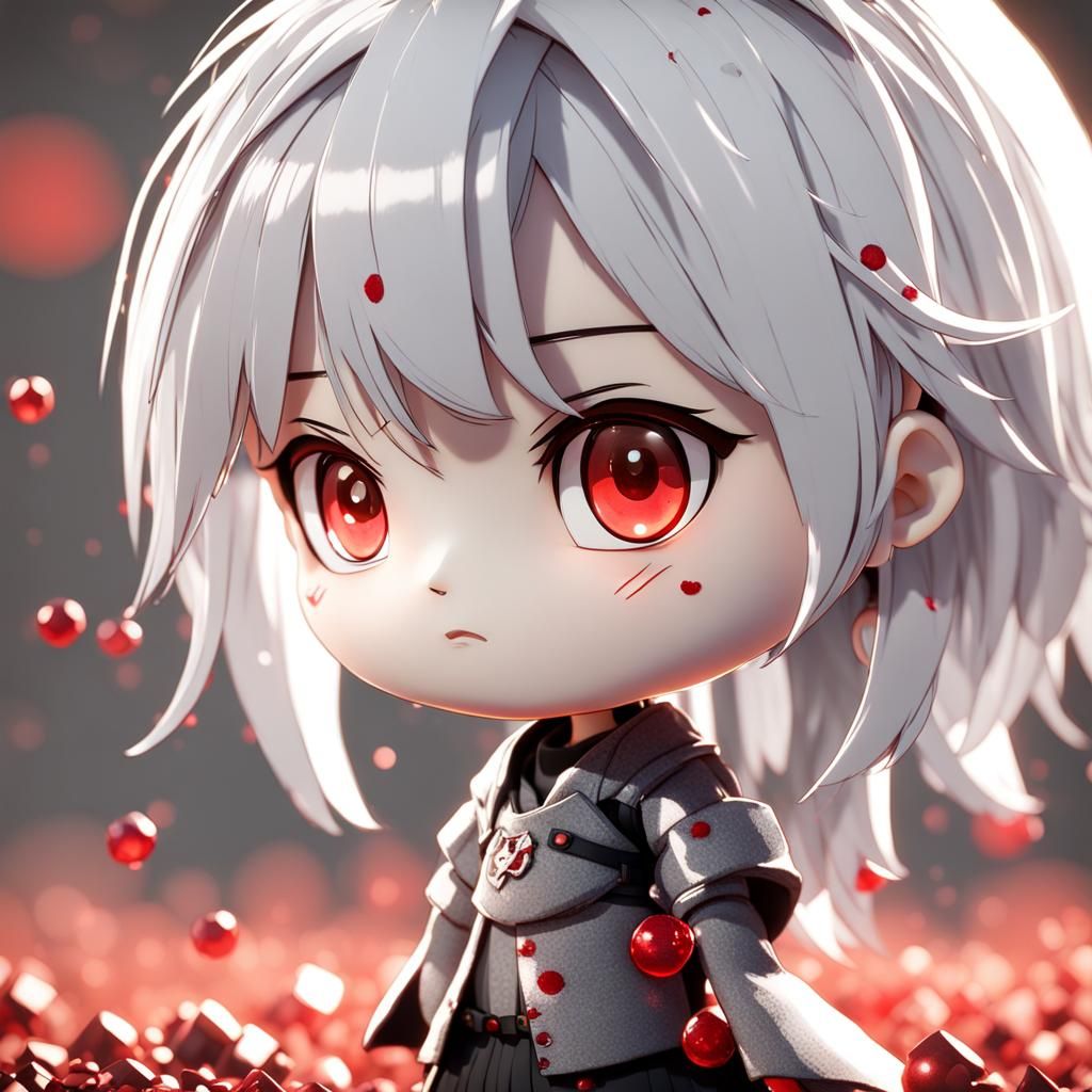 Sad Chibi Anime Girl with Red Accents