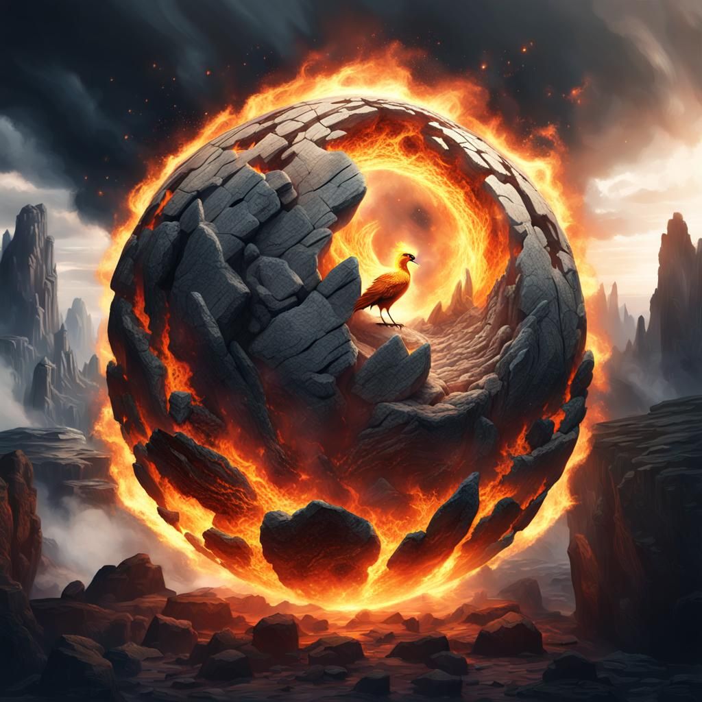 Fiery Phoenix Trapped in a Magic Orb