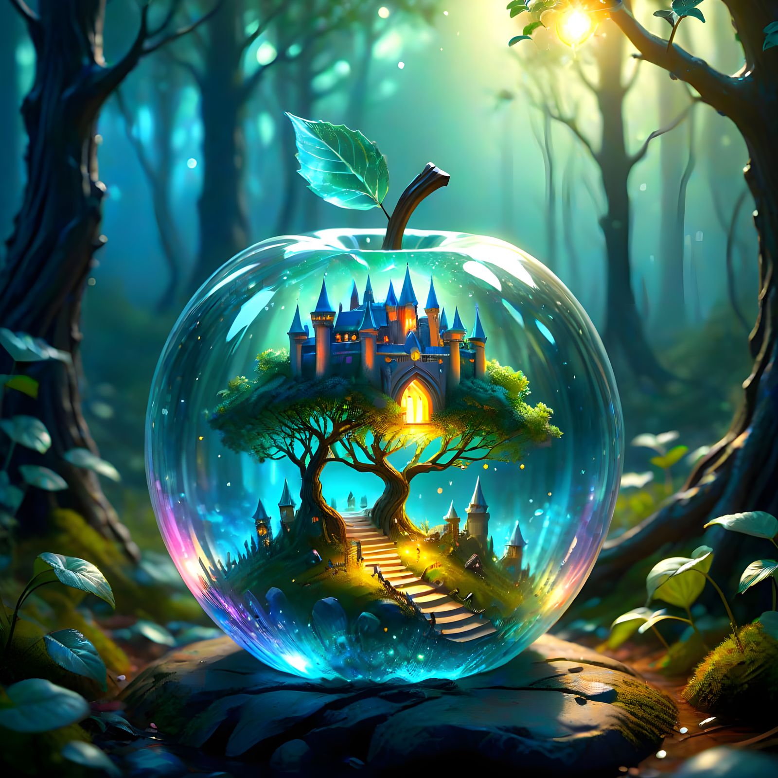 Crystal Glass Magical Apple Reveals Elvish Kingdoms on Cloud...