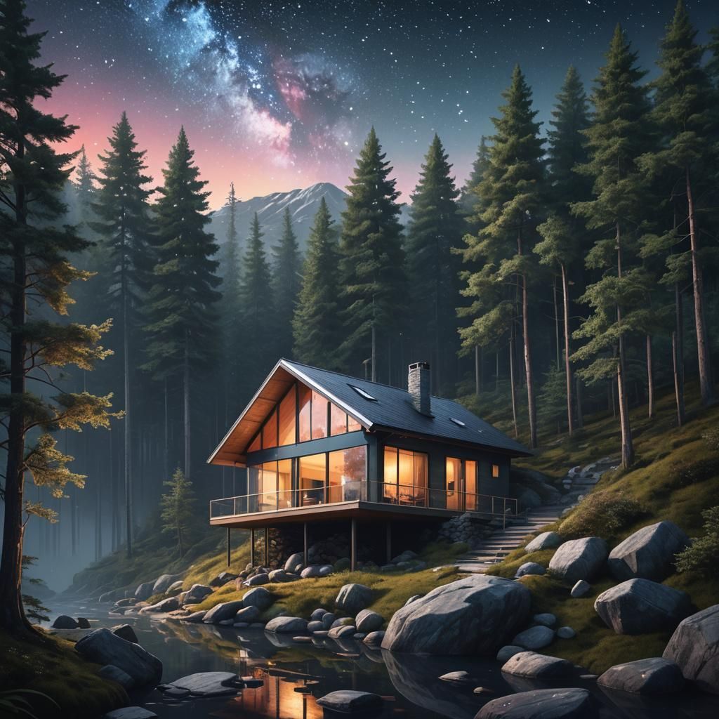 Glass Mountain Cottage in Fantasy Concept Art Style