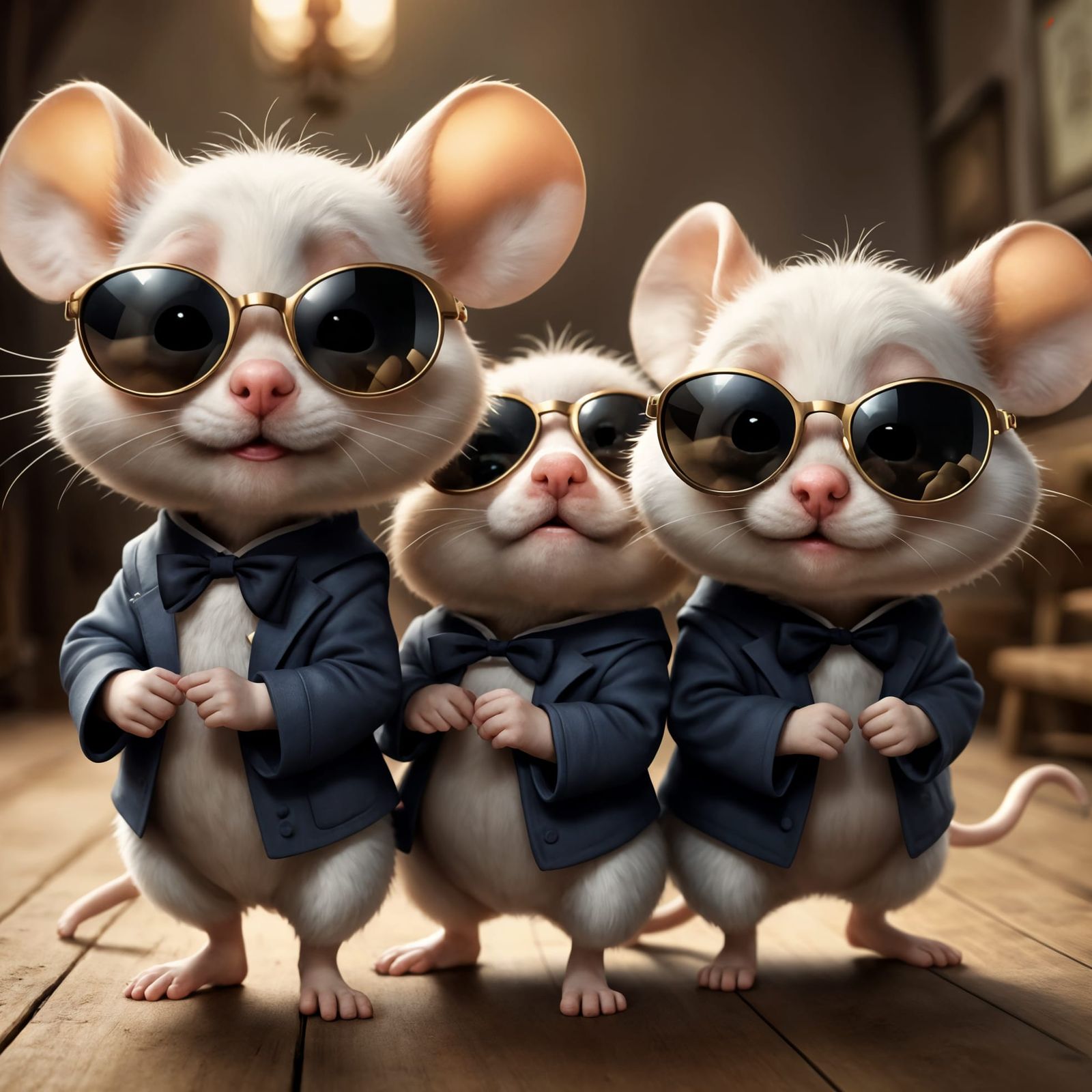Chibi Three Blind Mice in Dark Sunglasses