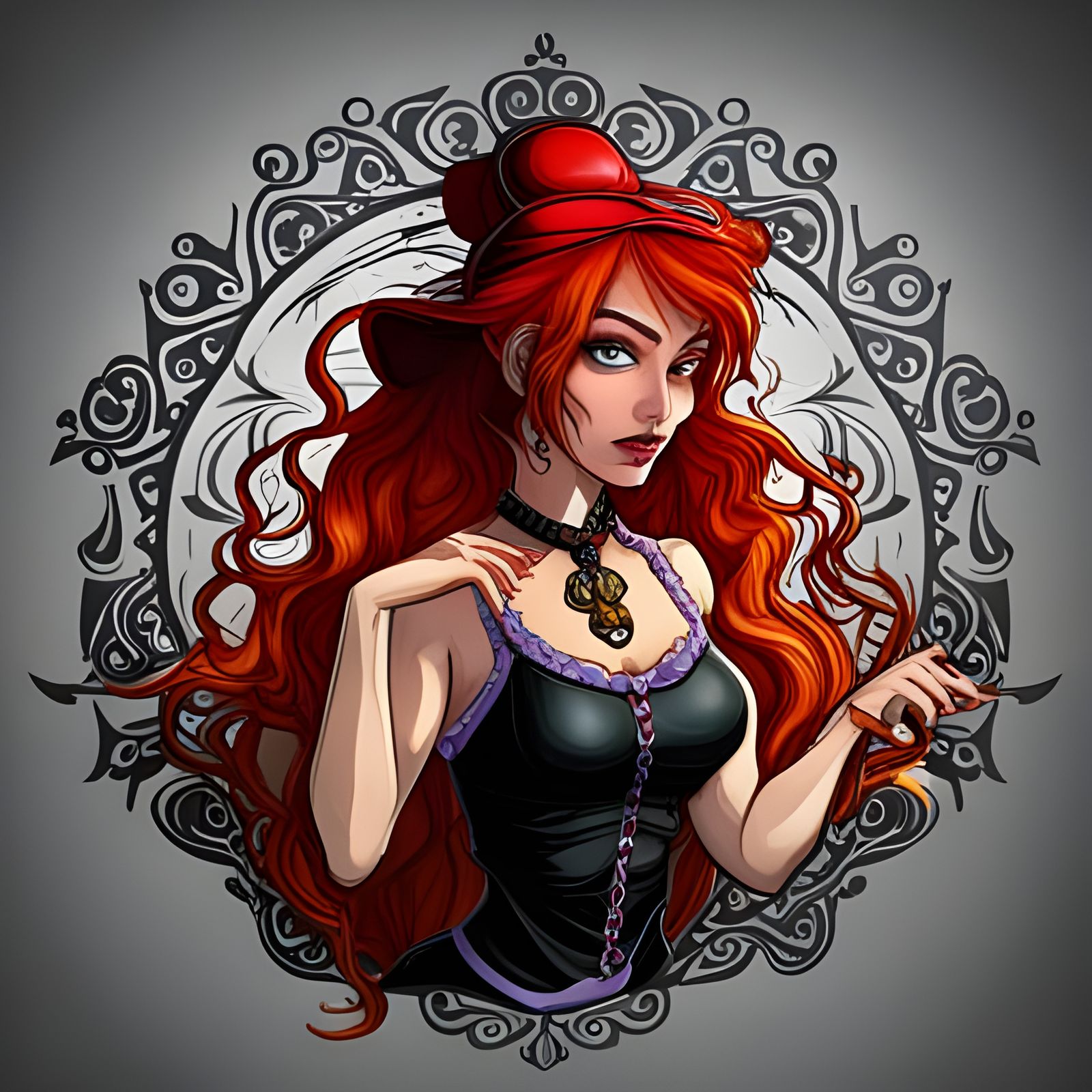 Sadistic Leather Maiden in Psychedelic Art Nouveau