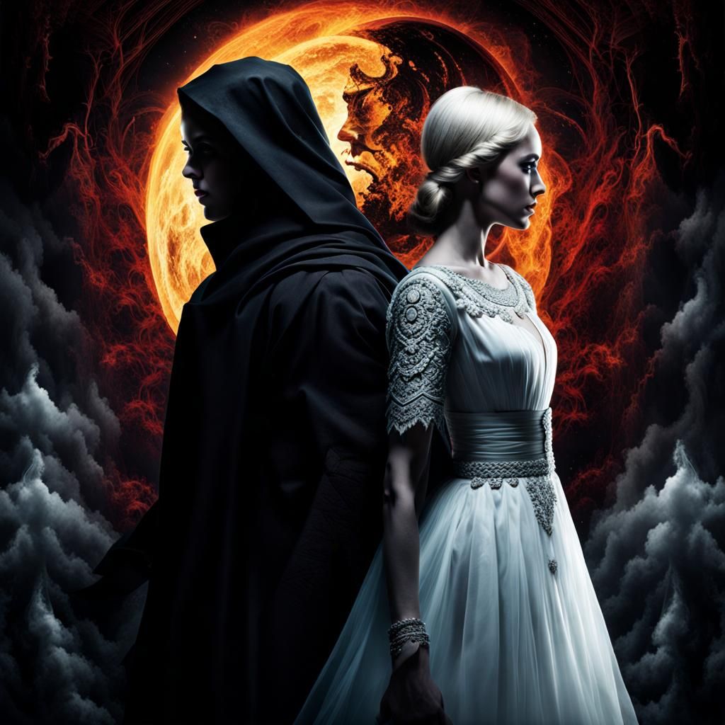 dark spirit man against light spirit woman
