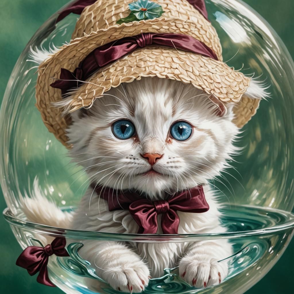 Kitten in Globe: Hyperdetailed Charcoal Drawing