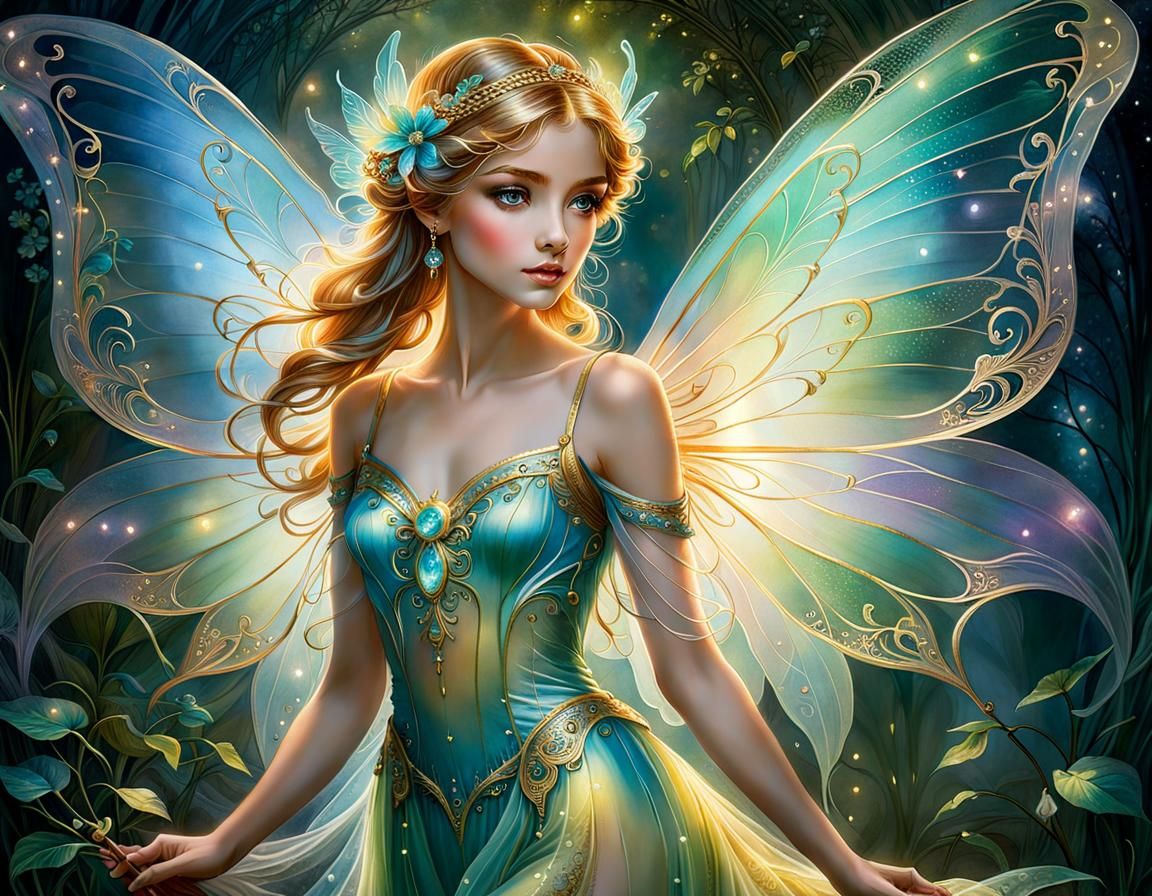 Gossamer Butterfly Fairy in Watercolor Style