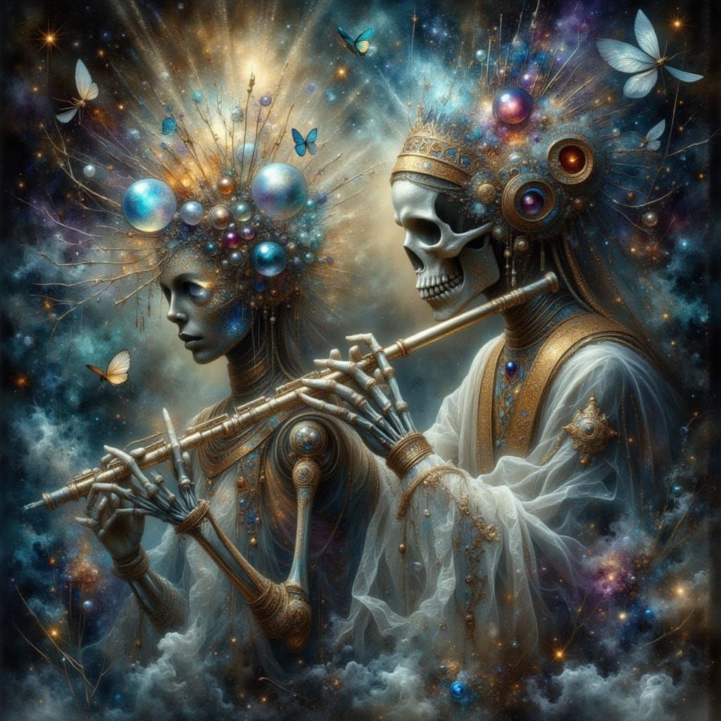 Mystical Glass Flute Player Amidst Starry Night