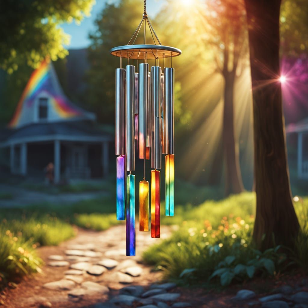 Prism Wind Chime Refracting Sunlight as Oil Painting