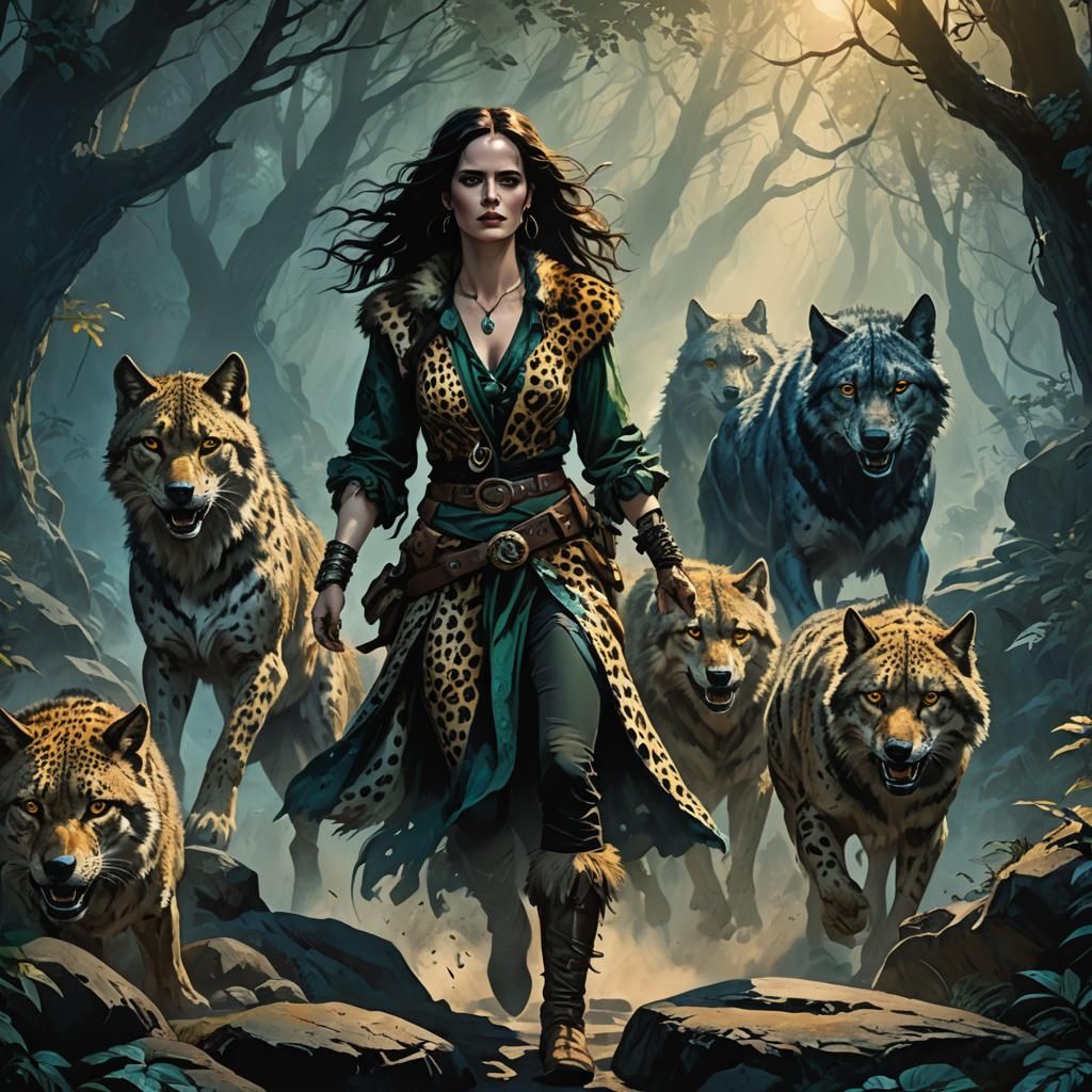 Eva Green Leading Wolves: Dark Fantasy Art