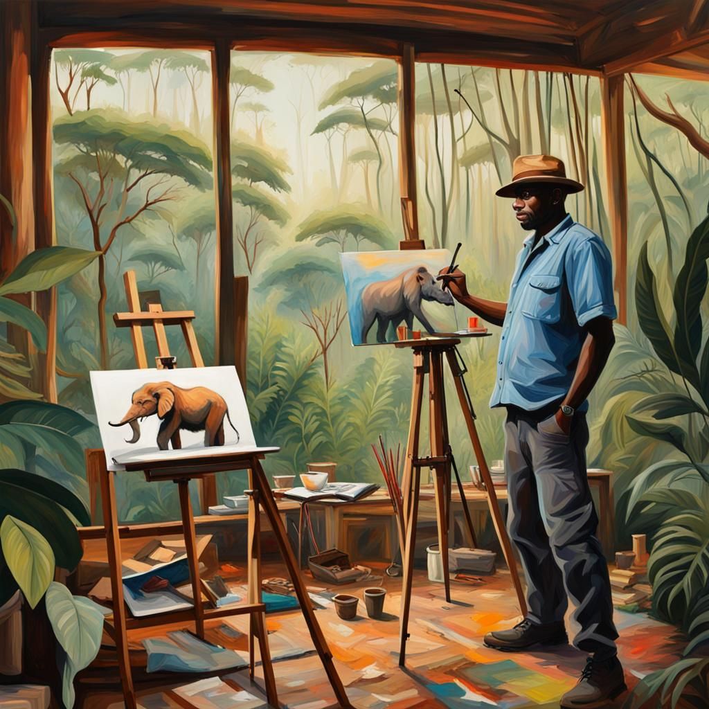 African Wildlife Painter's Abstract Jungle Studio