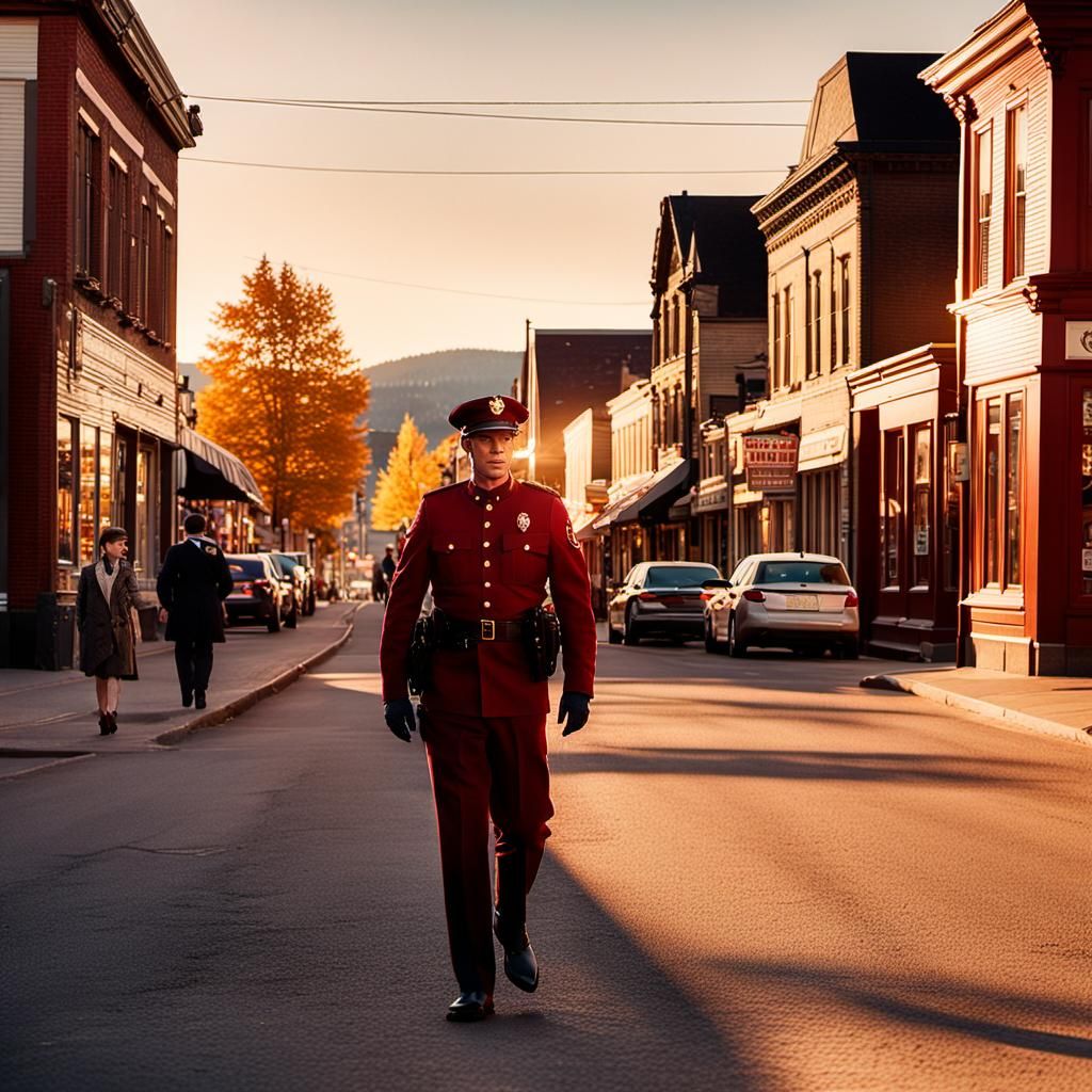 Mountie Greets Citizens in Small Town Canada