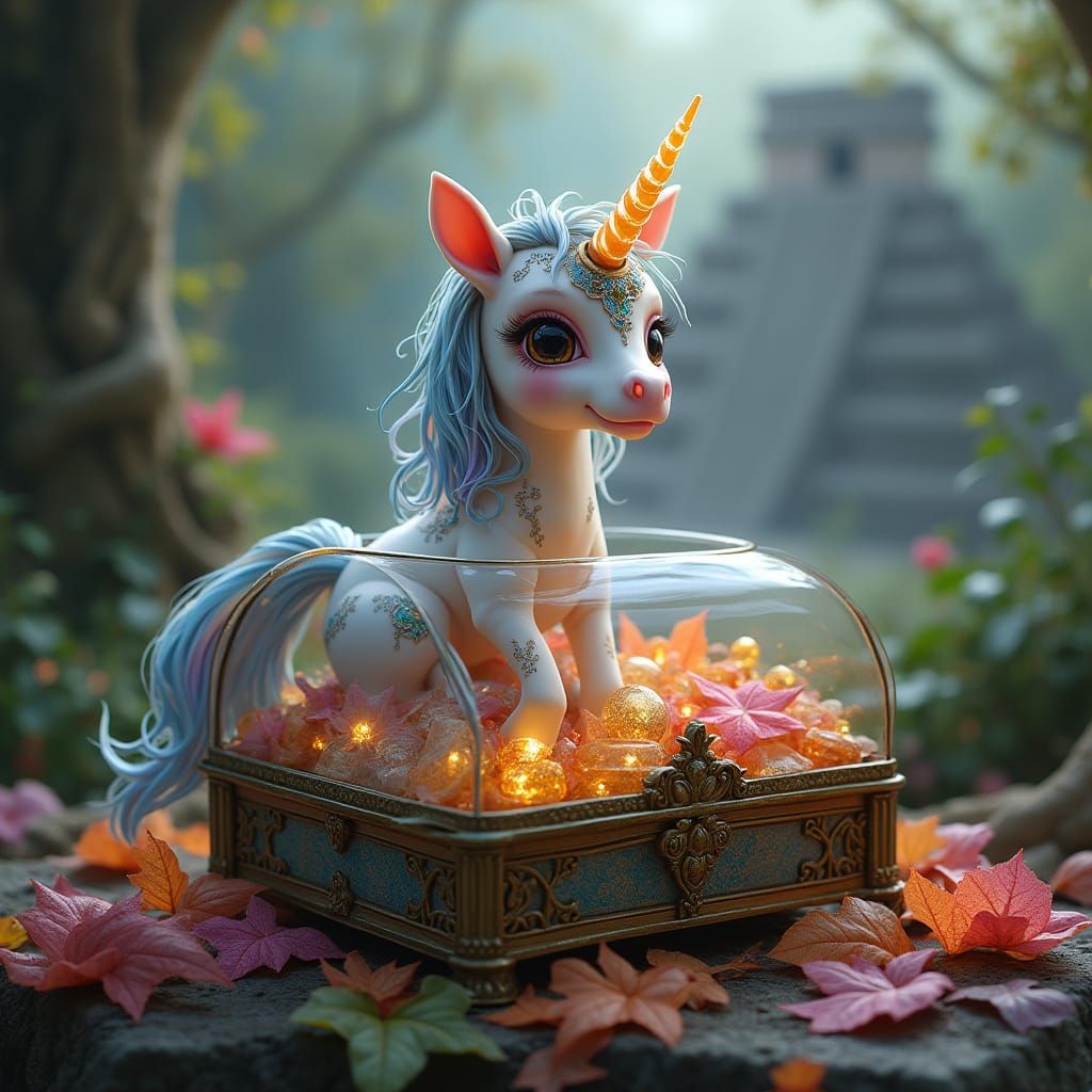 Baby Unicorn with Iridescent Jewelry in Realism Style