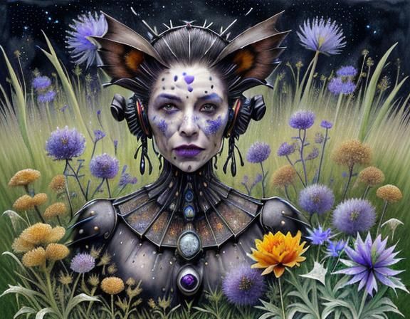 Moonlit Thistle Meadow: Hyperrealistic Surrealist Autumn Flo...