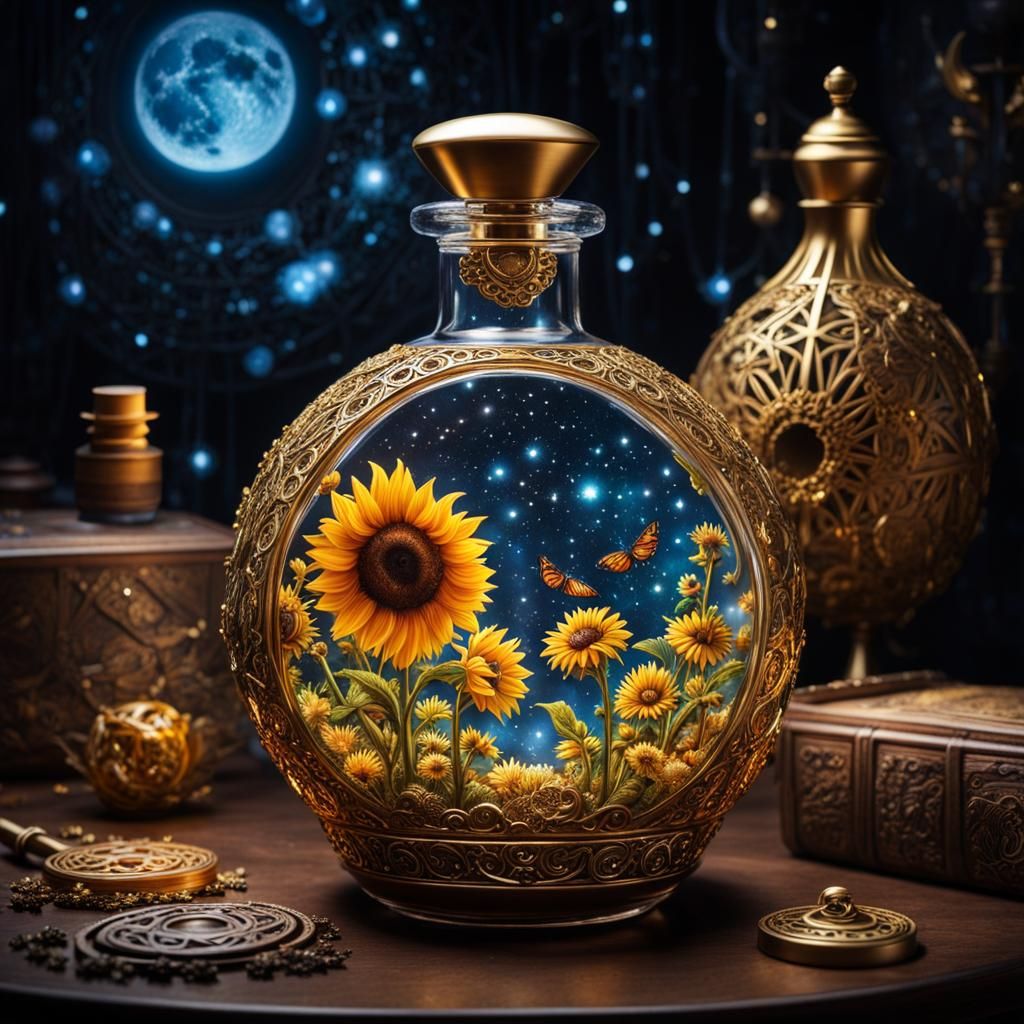 Sunflower Potion Bottle in Fantasy Art Style