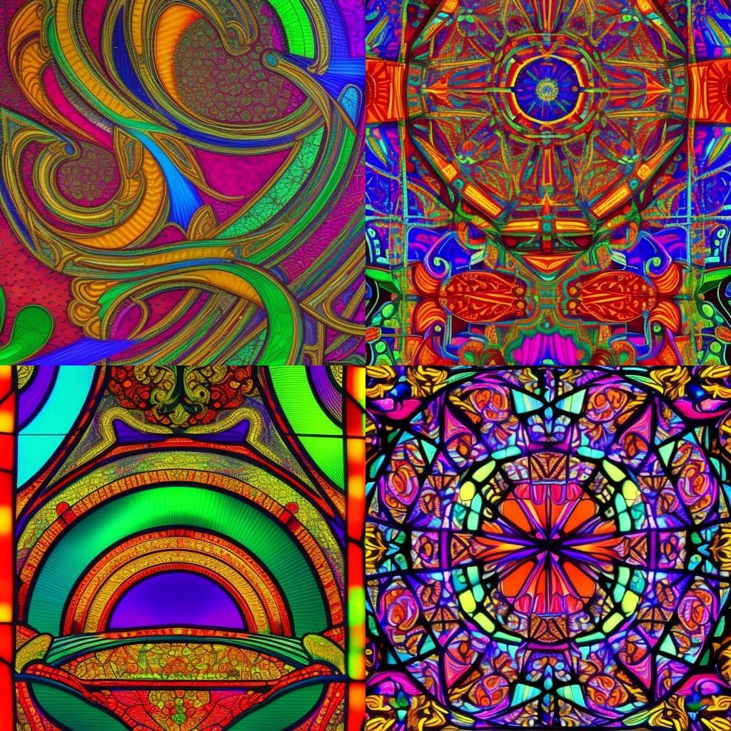 Neon Geometric Baroque Brocade Panel in Stained Glass Style