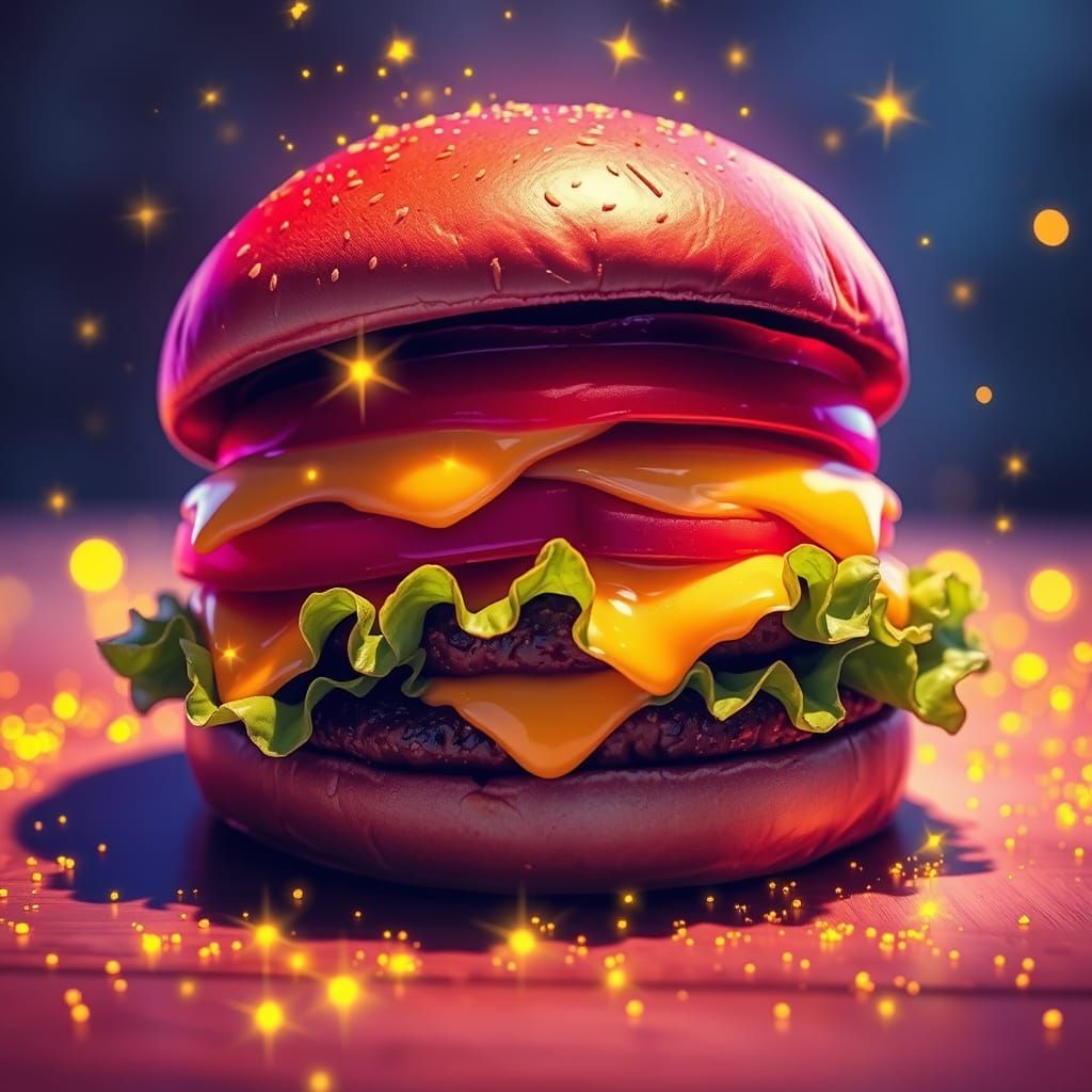 Sparkling Burger in Digital Art Style