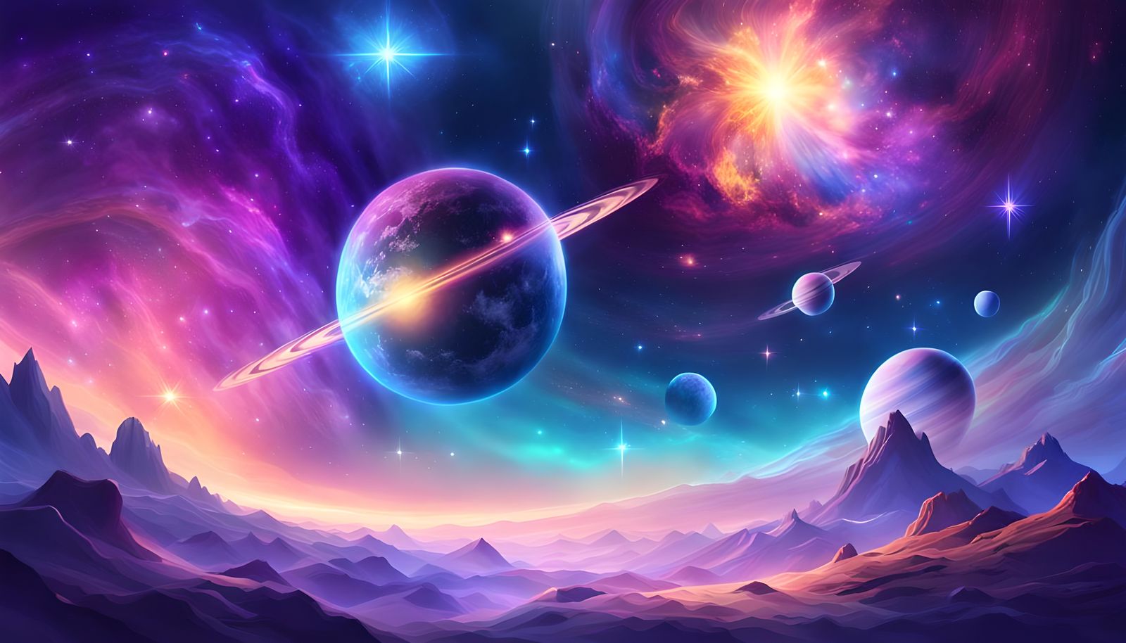 Colorful Stars and Planets in Space