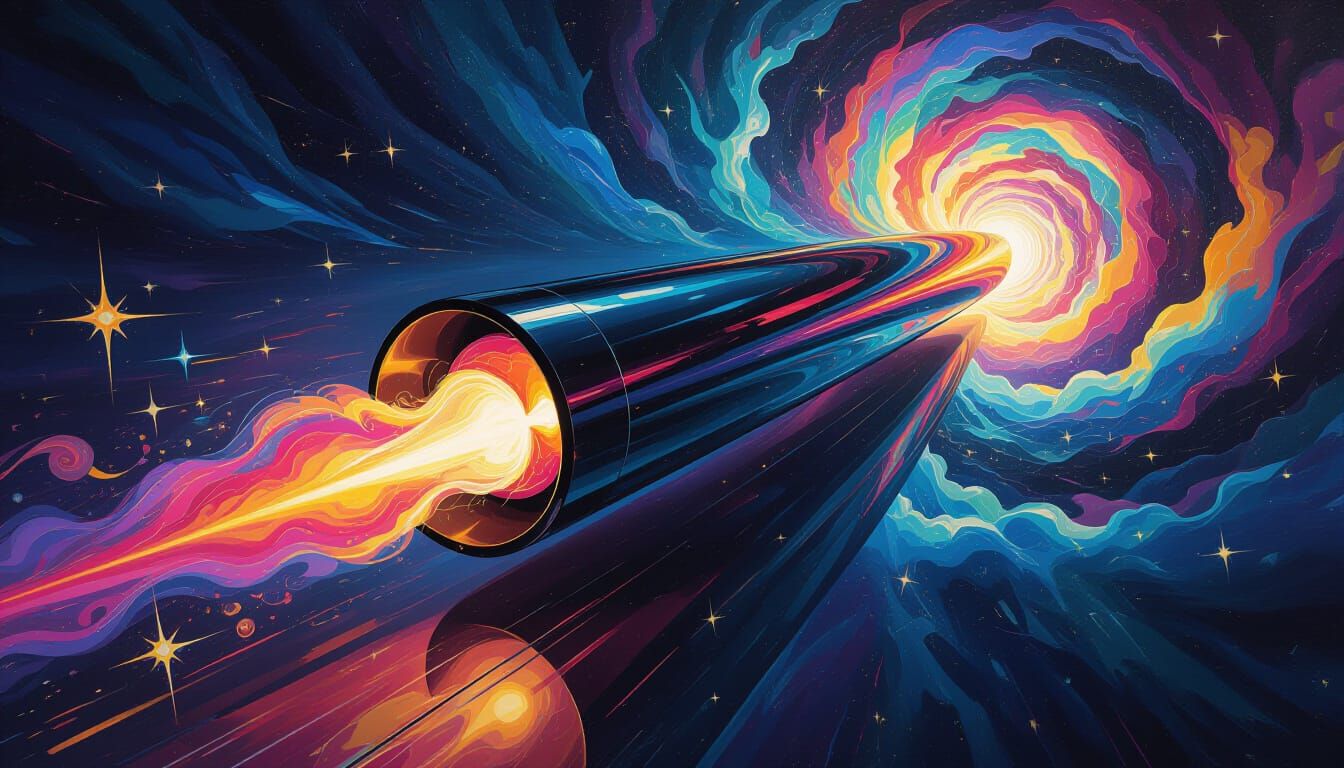 Sleek Black Cylinder in Iridescent Plasma Vortex