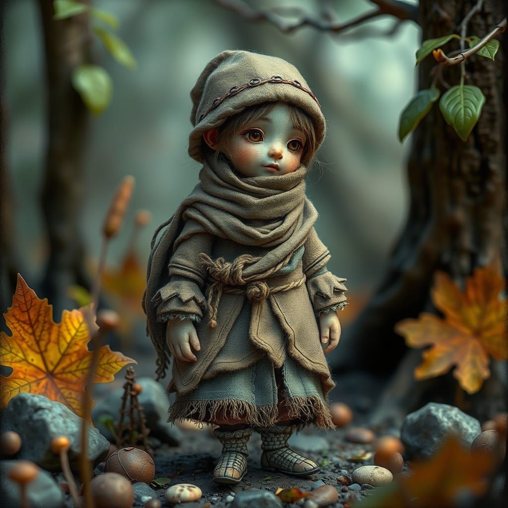 Whimsical Forest Figure in Earthy Attire
