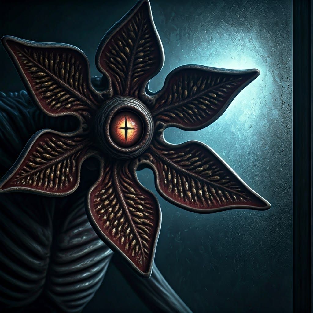 Menacing Demogorgan Close-up in Ultrarealistic Cyberpunk Hor...