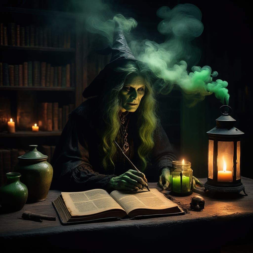 Dark Fantasy Witch's Lair Illuminated by Flickering Candles