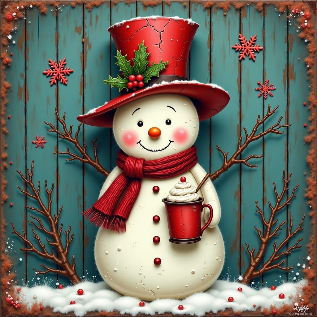 Snowman with Top Hat: Scratchboard Winter Scene