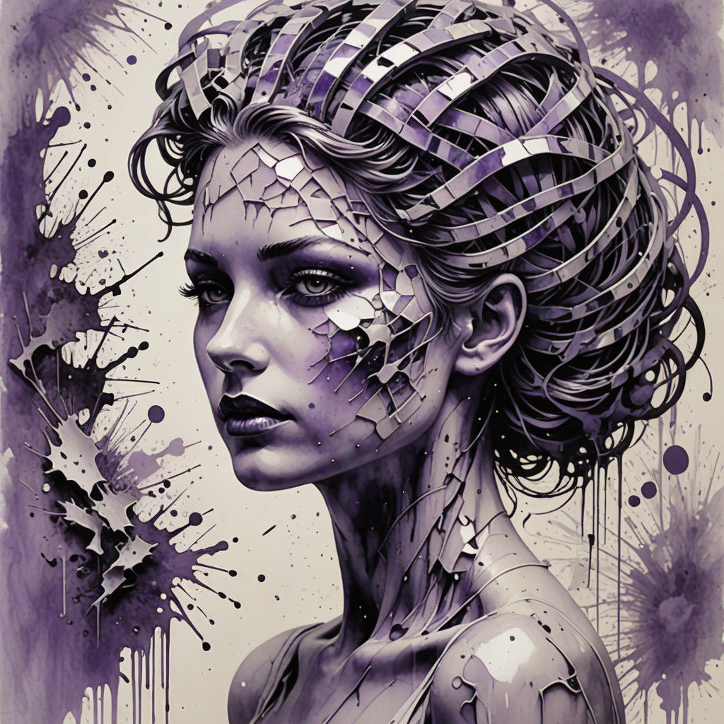 Cyberpunk Brain Scan with Shattered Mirror